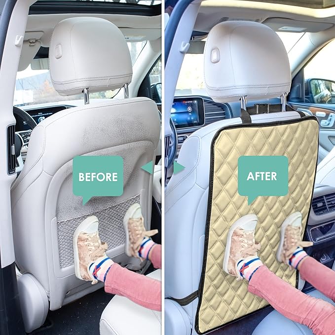 FH Group Faux Leather Auto Seat Back Kick Protectors, Heavy Duty Car Kick Mat for Kids –2-Pack Diamond Stitched Back Seat Protector, Waterproof Protection, Easy to Clean