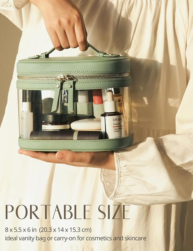 Popvibe Clear Makeup Bag Travel Cosmetic Case Transparent Toiletry Bag with Zipper, Portable Make Up Organizer Traveling Compact Car Bag for Essentials