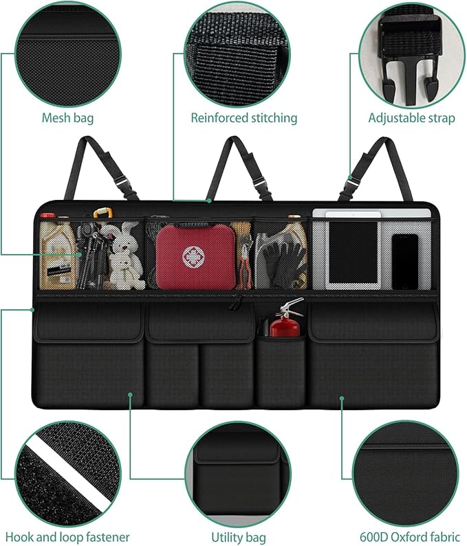 Hanging Car Trunk Organizer Fit For Toyota RAV4 Foldable Large Capacity 41.3x20 inch Backseat Trunk Organizers Storage, Car Accessories Interior, with Multi Pockets Black