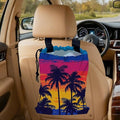 Tropical Palm Trees Car Trash Bag,Beach Sunset Strap Drawstring Car Garbage Bags,Car Back Seat Organizer with Adjustable Buckle for Car Accessories