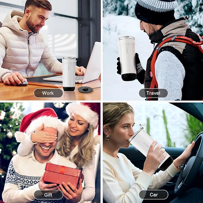 VSITOO S5 heated travel mug,16oz, Auto-Sensing AI Heats Drinks To 120-150°F Hands-Free. Temperature Control for All Cars, Perfect for Home/Office/Travel/Outdoor, Ideal Gift for Coffee Lovers - White