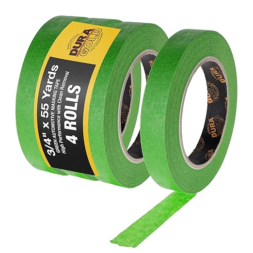 Dura-Gold Green Automotive Masking Tape 3/4 Inch (0.7 Inch x 55 Yards), 4 Rolls - Premium High-Performance, Heat Resistant - Auto Refinish Painting, Car Detailing, Autobody, Industrial, Painters Tape