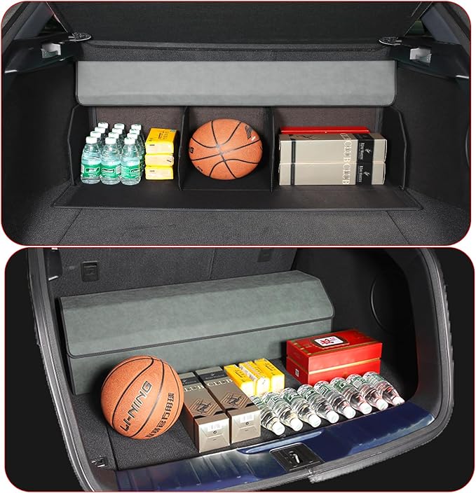 Trunk Organizer for Ford Expedition 2018-2025 - Gray Alcantara Leather Storage Box, Tailored Precision, Maximize Your Storage, Large Foldable Trunk Organizer Boxs with 3 Compartments