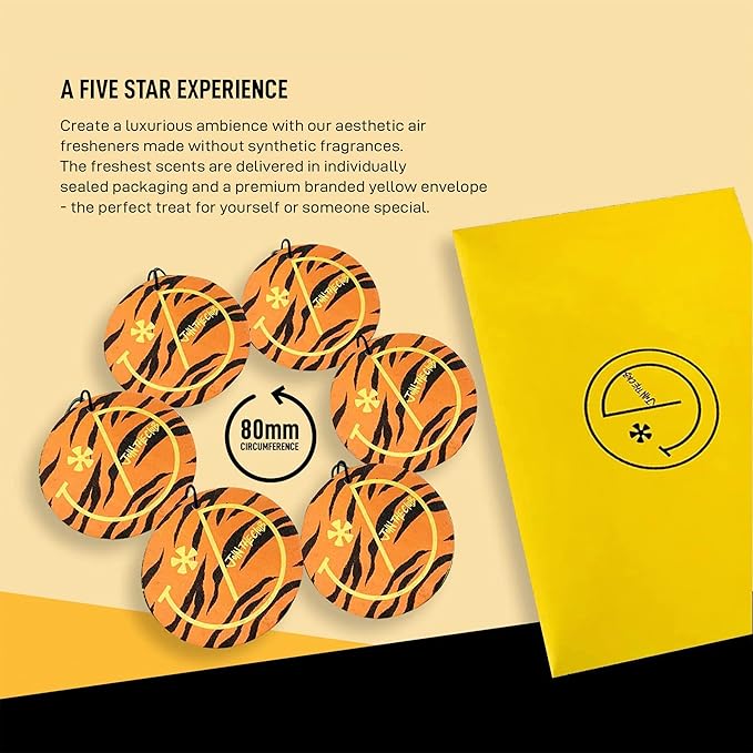 Join The Club 6-Pack Tiger Stripes Air Freshener with Natural Essential Oils for Aromatherapy - The Gentlemen's Choice - Luxurious Scent - Ideal for Car Accessories & Small Spaces