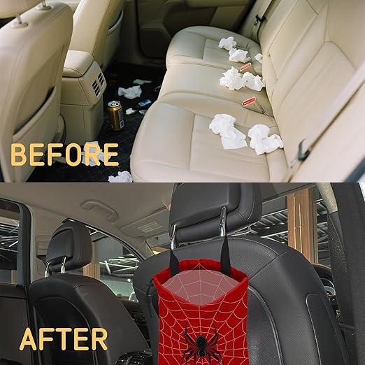 Spider Web Car Garbage Bag, Small Car Trash Bag Hanging,Drawstring Car Garbage Bag with Adjustable Buckle for Car Back Seat,SUVs,Camping,Road Trips