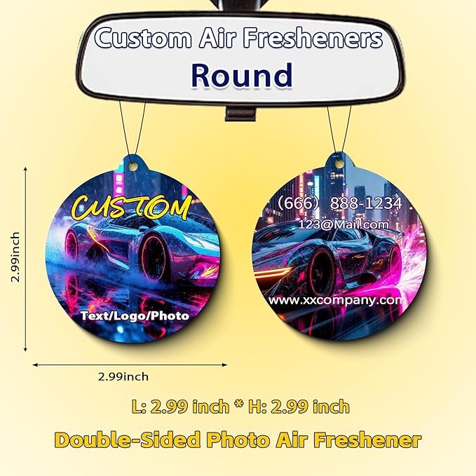 10/20/50/100Pcs Custom Logo Air Fresheners for Car Bulk, Personalized Logo Car Air Fresheners Bulk DoubleSided, Customized Air Freshener Suitable for Car,Wardrobe, Branding Business (Round)