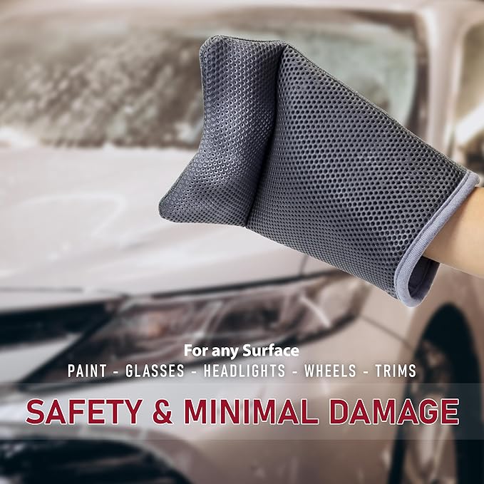 TAKAVU Auto Detailing Clay Mitt 1 Pack 9.7x6.3 inches, Magic Clay Bar Mitt Premium Mesh and Microfiber for Remove Dirts Mud Grime, Car Cleaning Detail Glass Wheel Windshield (Grey)