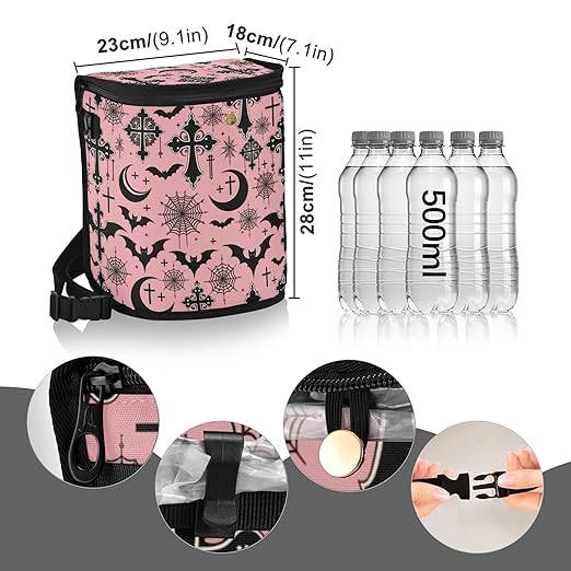 MNSRUU Car Trash Can with Lid, Black Gothic Moon Spider Webs and Bats Car Trash Bag Hanging Organizers and Storage for Front Back Seat, Leak-Proof Trash Bin