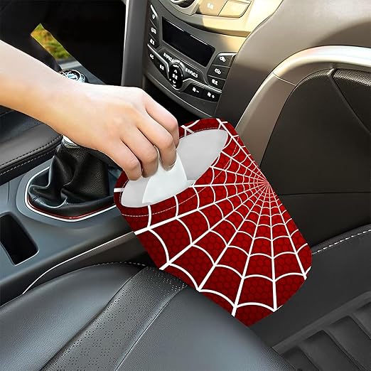 Car Trash Bag Spider Web Waterproof Trash Small Car Can Portable Collapsible Car Garbage Can Hanging for Back Seat Floor or Hanging Headrest Car Decor Road Trip Essentials