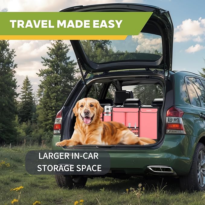 Backseat Hanging Trunk Organizer for SUVs, Cars, Trucks & MPVs | Multi-Pocket Storage with Anti-Slip Straps | Space-Saving Auto Accessory | Gift for Men & Women | Pink, 37.8" x 18.1" - K230