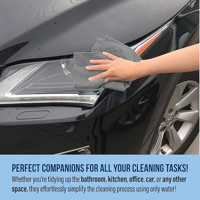 GREEN LIFESTYLE Chamois Cloth Microfiber Cleaning Cloth 12 Pack, Borderless Towels Cleaning, Car Microfiber Towel, Drying Car Wash Towels (11.5" x 11.5", Grey)
