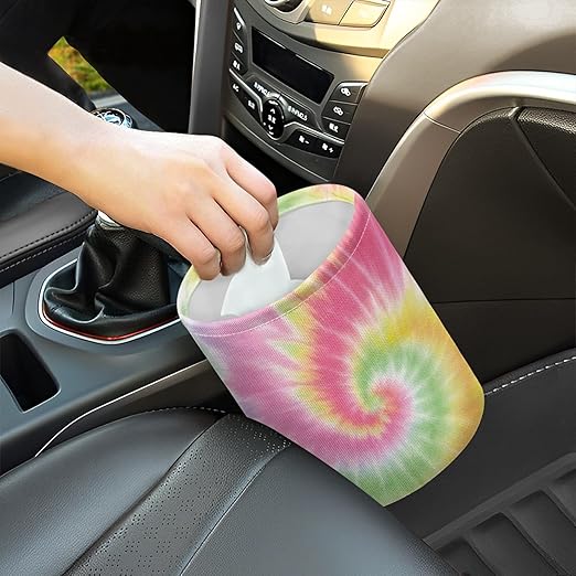 Small Trash Can for Car Tie Dye Print Automotive Accessories for Interior Organizer Truck SUV RV Vehicle Home Office Small Portable Hanging Garbage Bags