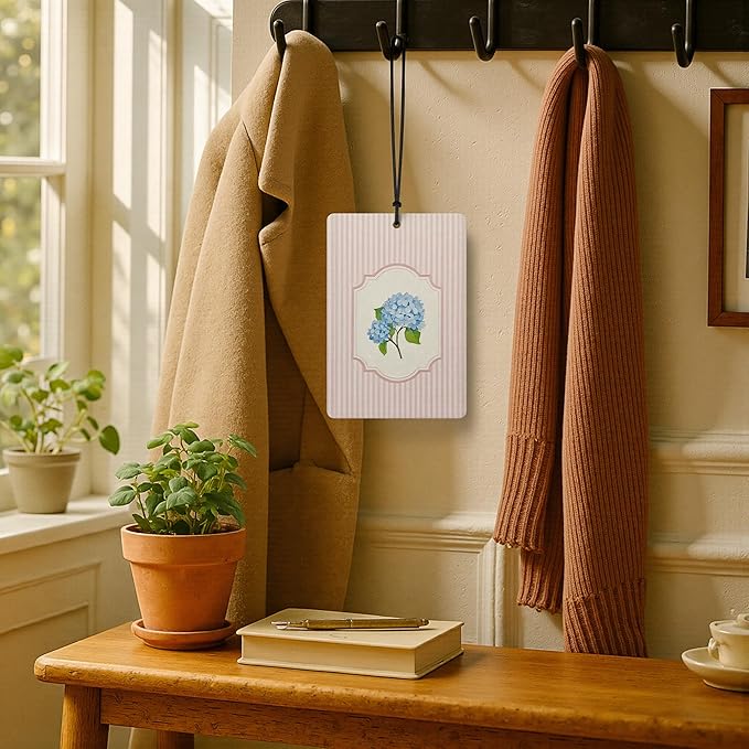 Rustic Blue Hydrangeas Floral Car Air Freshener 4 Pcs, Retro Cottagecore Flower Pink Striped Air Freshener Hanging for Cars Books Closet Drawer Bathroom, Preppy Girly Car Accessories for Women