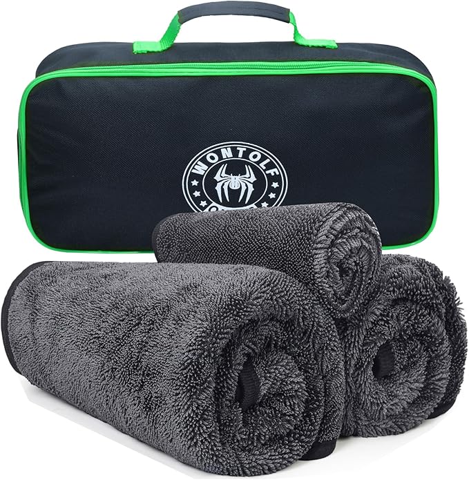 Wontolf Ultra Absorbent Car Drying Towels with Storage Bag, Extra Large Microfiber Towels for Cars, (36" x 24") Drying Towels Car Detailing, Streak Free, No Water Spots, Scratch-Free, 3 Pack