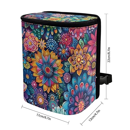 Vintage Boho Flower Car Trash Can with Lid Leak Proof Auto Trash Bag Hanging Vehicle Garbage Can Multipurpose Storage Container for Back Seat Road Trip