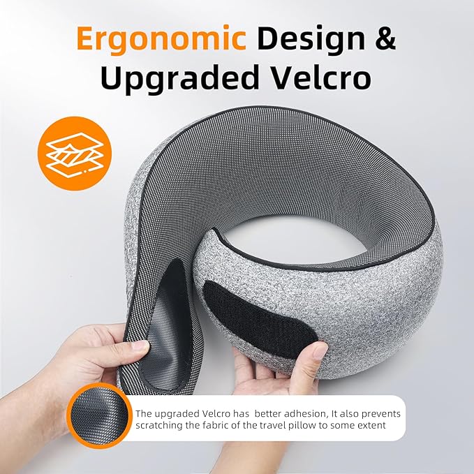 Travel Pillows for Airplanes, 100% Pure Memory Foam Neck Pillow with Skin-Friendly Silk Cover, Ergonomic Support, Washable Cover, Eye Mask, Earplugs, Ideal Neck Pillow for Flight Trips