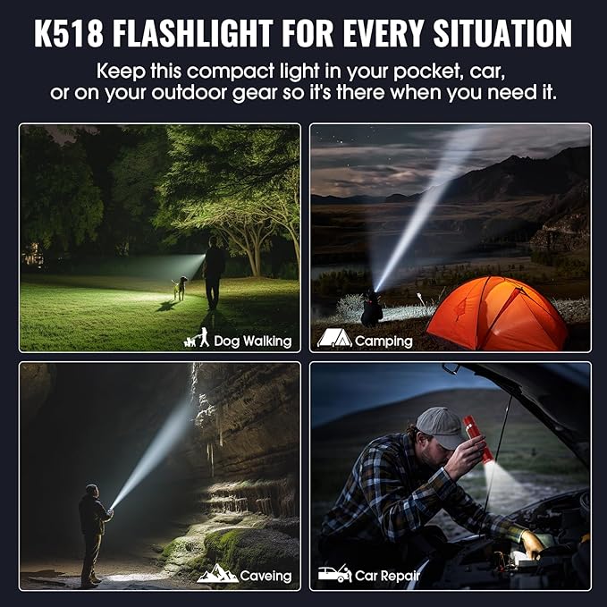 Banral Rechargeable Tactical Flashlights, High Lumens Small Mini USB-C LED Flashlight, Compact EDC Flash Light, 4 Modes&Memory Function, Waterproof Pocket Lights for Home,Camping,Emergency (2, Red)