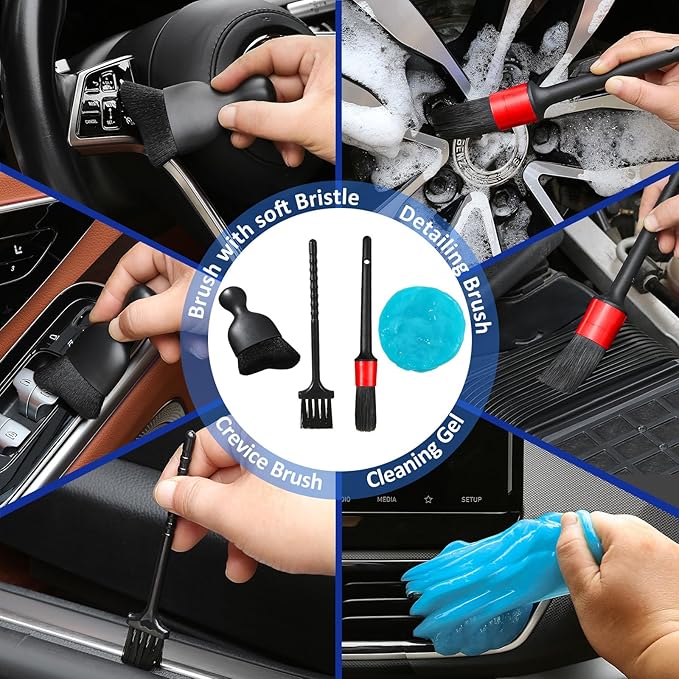 10pcs Windshield Cleaner Tool, Car Window Cleaning Wash Kit with 4 Reusable Microfiber Pads 1 Spray Bottle and Extendable Handle Auto Glass Wiper Kit, Blue