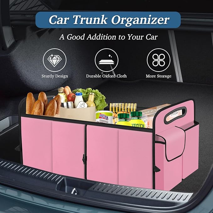 Trunk Organizer, Collapsible Waterproof Multi-Compartment Trunk Organizer for SUVs & Sedans, Car Storage with Reinforced Handles, Car Accessories for Women and Men, 52L