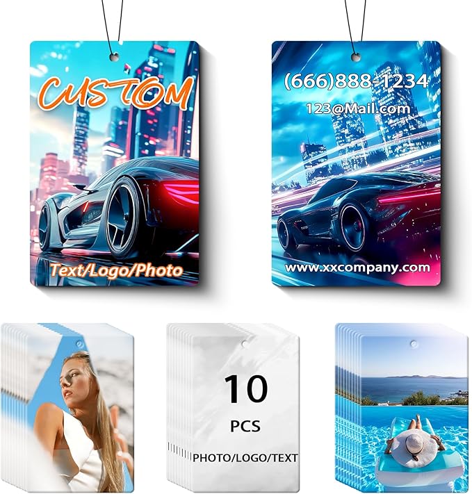 10/20/50/100Pcs Custom Logo Air Fresheners for Car Bulk, Personalized Logo Car Air Fresheners Bulk DoubleSided, Customized Air Freshener Suitable for Car,Wardrobe, Branding Business (Rectangle)