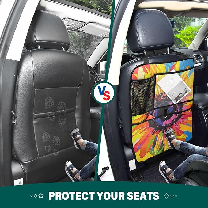 Pop Art Sunflower 1 Pack Backseat Car Organizer with Storage Pockets Seat Back Organizers for Kids Kick Mats Backseat Protector Automotive
