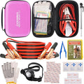 Car Roadside Emergency Kit with Battery Jumper Cables,Car Accessories for Men or Women,Automotive Safety Kit for Car,Vehicle, Truck or SUV,Gifts for Men or Him, Pink