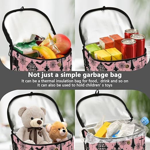 MNSRUU Car Trash Can with Lid, Black Gothic Moon Spider Webs and Bats Car Trash Bag Hanging Organizers and Storage for Front Back Seat, Leak-Proof Trash Bin