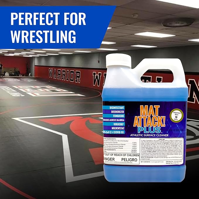 Dollamur Mat Attack! PLUS® Gym & Yoga Mat Cleaner, Hygienic Cleaner for Rubber Flooring, Wrestling Mats, and Fitness Floors-Quart