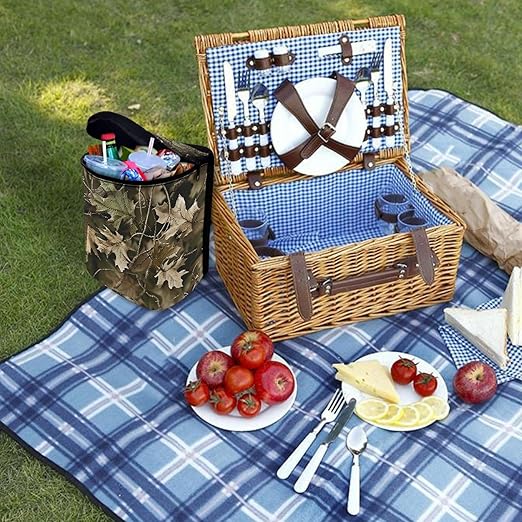 Camo Hunting Forest Car Trash Can with Lid Collapsible Auto Trash Bin Reusable Automotive Garbage Can Auto Accessory Interior Car Organizer