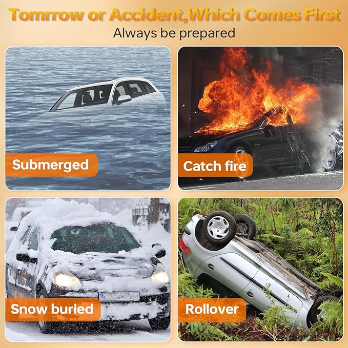 THINKWORK Instant Window Breaker & Seatbelt Cutter - Car Safety Hammer with Tungsten Steel Tip, Emergency Escape Tool for Vehicle Accidents/Home Fires/Office Lockdowns/School Emergencies