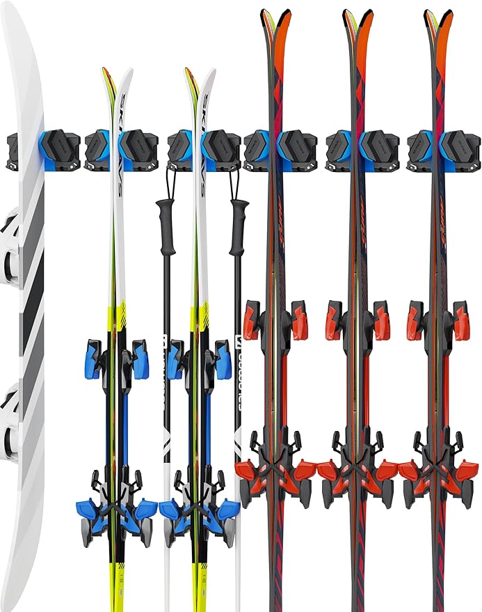 Ski & Snowboard Wall Rack, Ski Wall Mount & Ski Rack Wall Mount for Garage Space-Saving, Winter Gear Organizer, Fits Any Ski or Snowboard, Nonslip Ski Holders, Garage Organization, 6 Pack