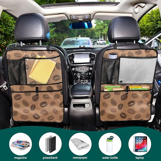 1 Pack Backseat Car Organizer with Storage Pockets Seat Back Organizers for Kids Kick Mats Backseat Protector Automotive Brown Coffee Beans