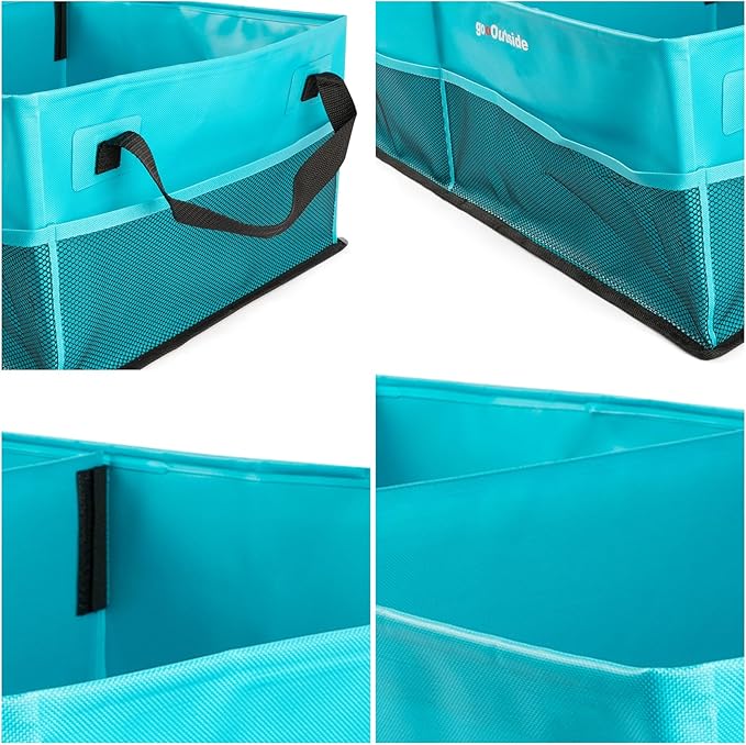 Collapsible Waterproof Car Trunk Organizer, Soft PVC Storage Bin with Rugged PVC-Coated Fabric for SUV & Truck (Aqua Blue, REG)