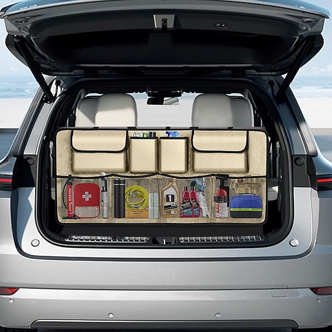 Car Trunk Organizer and Storage, Large Capacity Backseat Hanging Storage Accessories, Backseat Car Organizer for SUV/MPV/Truck (Champagne)