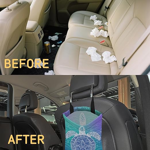 Sea Turtle Car Garbage Bag,Blue Marine Turtle Small Car Trash Bag Hanging Back of Seat,Drawstring Car Trash Bag with Adjustable Buckle,Car Accessories for Camping Travelling