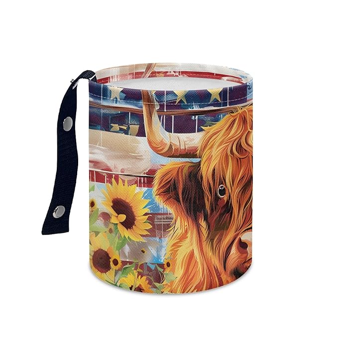 Cute Car Trash Can Highland Cow Print Automotive Accessories for Interior Organizer Truck SUV RV Vehicle Home Office Small Portable Hanging Garbage Bags
