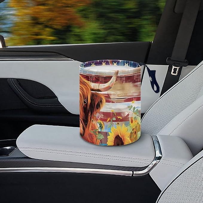 Cute Car Trash Can Highland Cow Print Automotive Accessories for Interior Organizer Truck SUV RV Vehicle Home Office Small Portable Hanging Garbage Bags