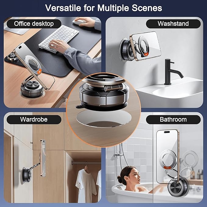 Magnetic Phone Mount, Car Phone Holder for MagSafe, Enhanced Vacuum Suction Cup, 360° Adjustable, Strong N52 Magnets, Zinc Alloy, Cell Phone Accessories for iPhone 17 16 15 14 13 Series, and Android