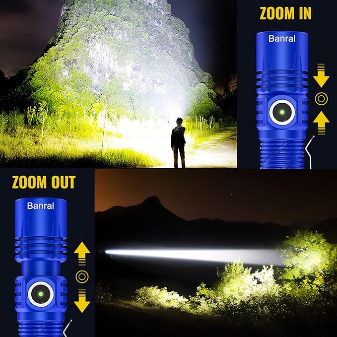 Banral Rechargeable Tactical Flashlights, High Lumens Small Mini USB-C LED Flashlight, Compact EDC Flash Light, 4 Modes&Memory Function, Waterproof Pocket Lights for Home,Camping,Emergency (1, Blue)