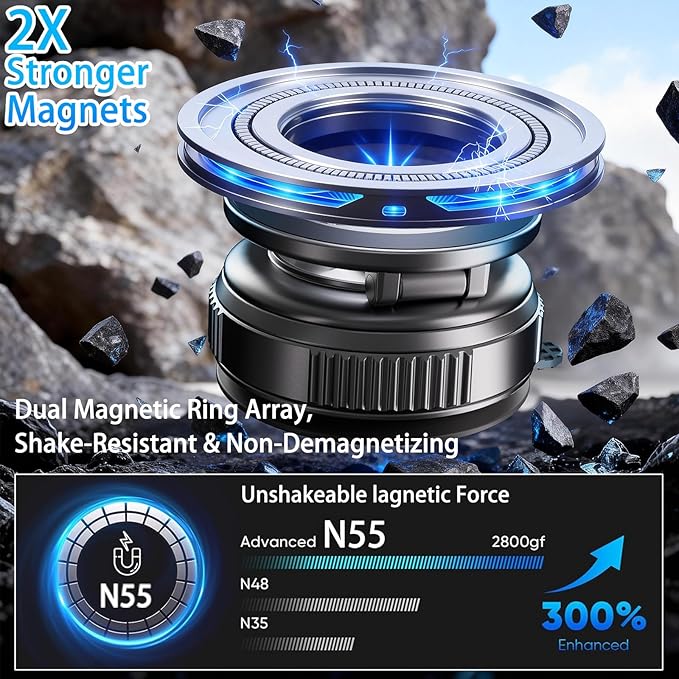 Car Phone Holder for Magsafe, 360° Adjustable Foldable Car Mount [108LBS Strongest Suction & 2800gf Magnetic] Portable for Car/Gym/Mirror Mount/Daily Stand for iPhone and All Smartphones, Black