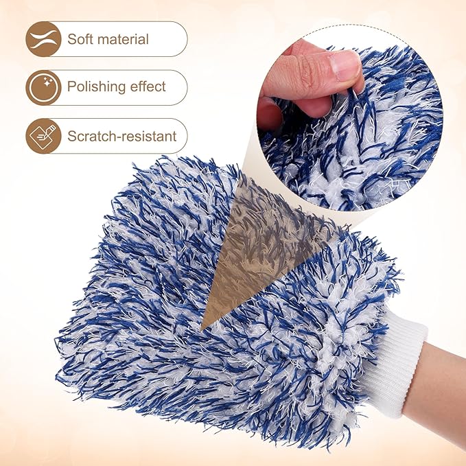 HARFINGTON 2pcs Chenille Microfiber Car Wash Mitts 9.1" x 6.7" Scratch Free Wash Gloves Absorbent Double Sided Plush Cleaning Drying Mitts for Car Washing Home, Blue
