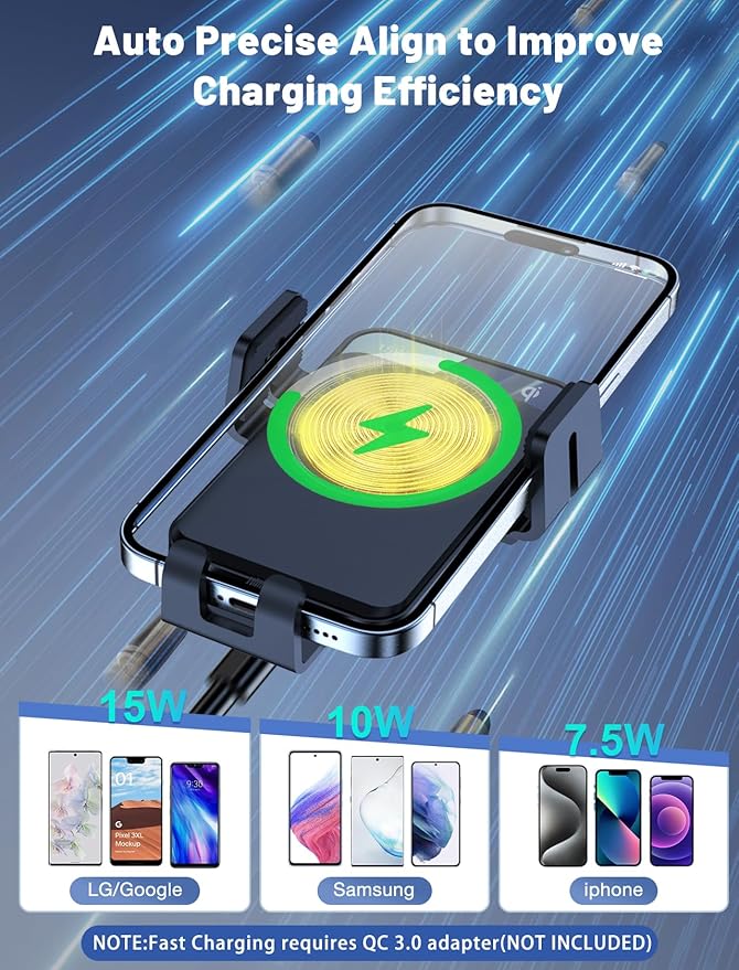 Wireless Car Charger, MOKPR Auto-Clamping Car Mount 15W/10W/7.5W Fast Charging Air Vent Car Phone Mount Compatible with iPhone 15/14/13/13 Pro/12 Pro Max/12 pro/12/11/10 Series, Samsung Galaxy Series