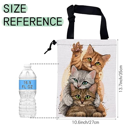 Cute Cats Car Trash Bag,Kittens Hanging Drawstring Car Garbage Bag,Waterproof Canvas Car Back Seat Organizer with Adjustable Buckle,for Vehicles,SUVs,Camping,Road Trips
