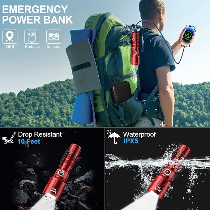 Banral Flashlights High Lumens Rechargeable, Super Bright Long Range Small Powerful Flashlight, 6 Modes LED Tactical Pocket Waterproof Flash Light for Home Emergency (1, Red)