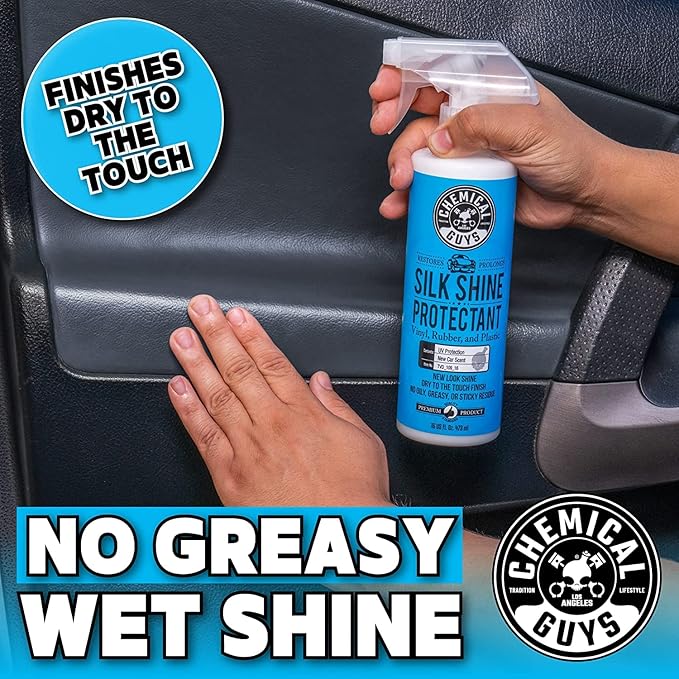 Chemical Guys Silk Shine Tire and Trim Dressing and Protectant – Non-Greasy Vinyl, Plastic & Rubber Spray, Plastic Restorer for Cars – Restores Shine for Cars, Trucks, Motorcycles, RVs, 16 fl oz