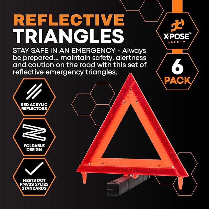 Xpose Safety Reflective Emergency Triangles – 9 Kits (27 Triangles) – DOT Approved Roadside Car Safety Warning Reflectors – Red & Orange Automotive Vehicle Hazard Visibility Markers