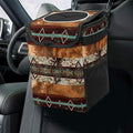 Teal Western Cow Print Car Trash Can with Lid Collapsible Reusable Waterproof Car Garage Bag,Automotive Garbage Can,Car Accessories Interior Car Organizer
