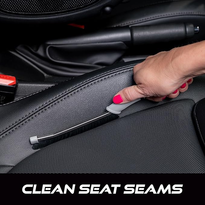 VIKING Car Detailing Brush Set for Car Cleaning Kit, Multi-Purpose Interior Car Cleaner Brush Set for Interior Detail, Includes Medium Bristles and Stiff Bristles, 4 Pack, Black/White