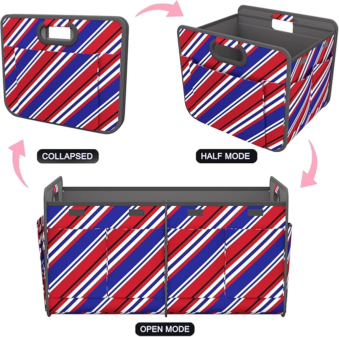 Homeve Trunk Organizer, Car Storage, Reinforced Handles, Collapsible Multi-Compartment Car Organizers, Foldable, Waterproof, 600D Oxford Polyester (Red Blue Twill, 2 Compart)