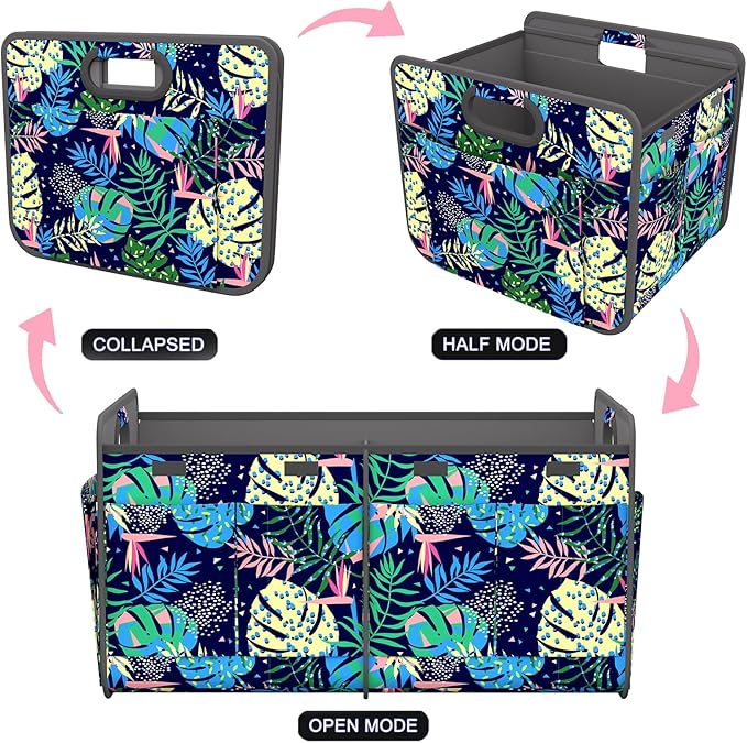 Homeve Trunk Organizer, Car Storage, Reinforced Handles, Collapsible Multi-Compartment Car Organizers, Foldable, Waterproof, 600D Oxford Polyester (Color Leaves, 2 Compart)